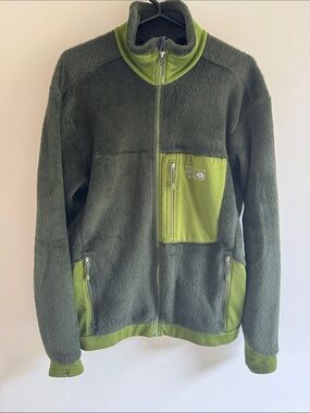 mountain hardware monkey man jacket green zip-up fleece size large